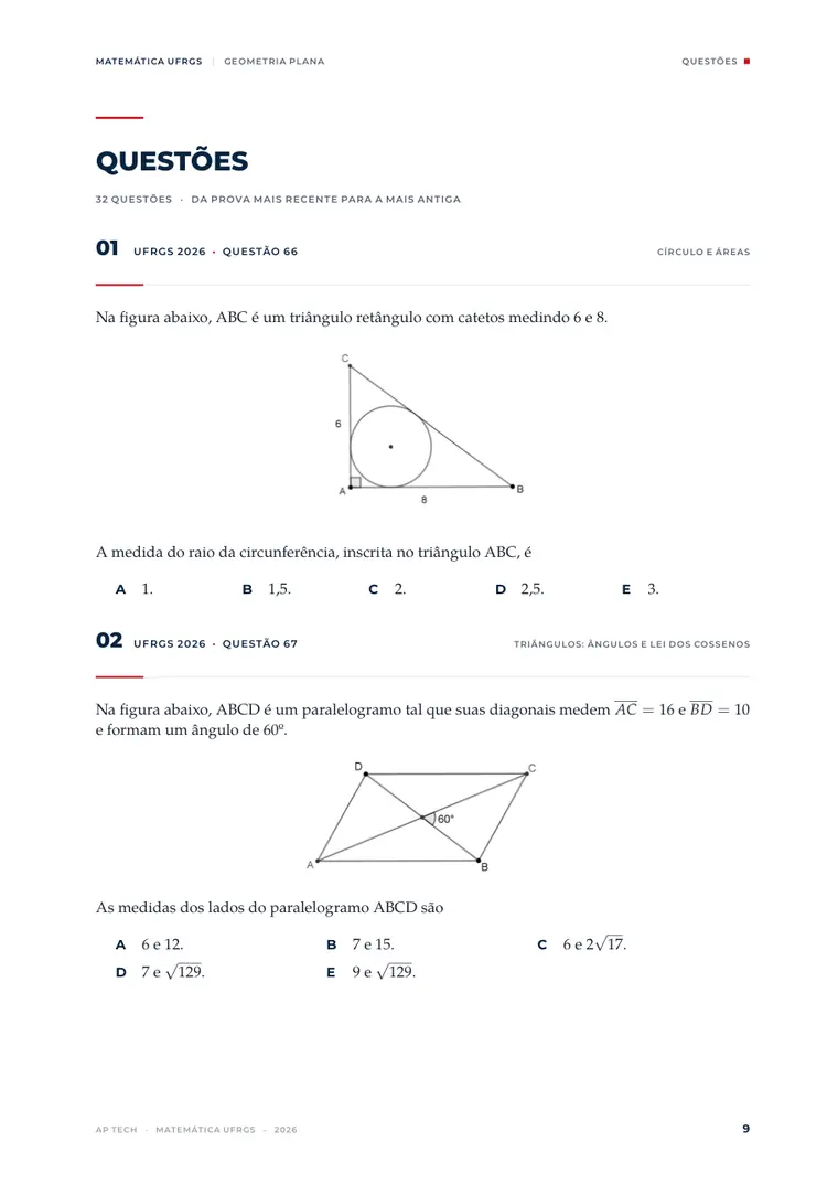 Página de questões de Geometria plana